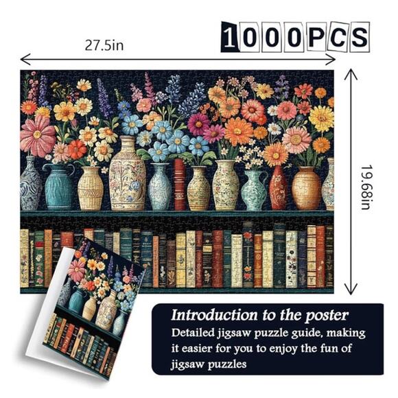 PICKFORU Wildflower VTG Flower Book Lover Bookshelf Library Jigsaw Puzzle 1000 p - Picture 3 of 8